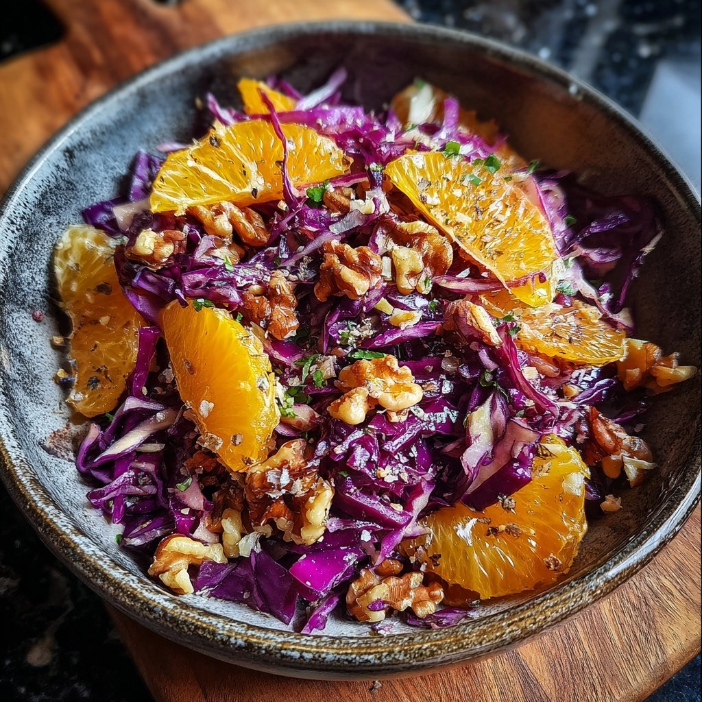 Rotkohl-Orangen-Salat mit Walnüssen als weihnachtliche Beilage