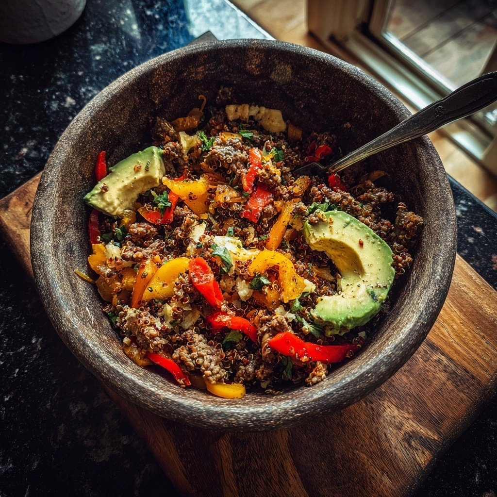 Hackfleisch Quinoa Bowl