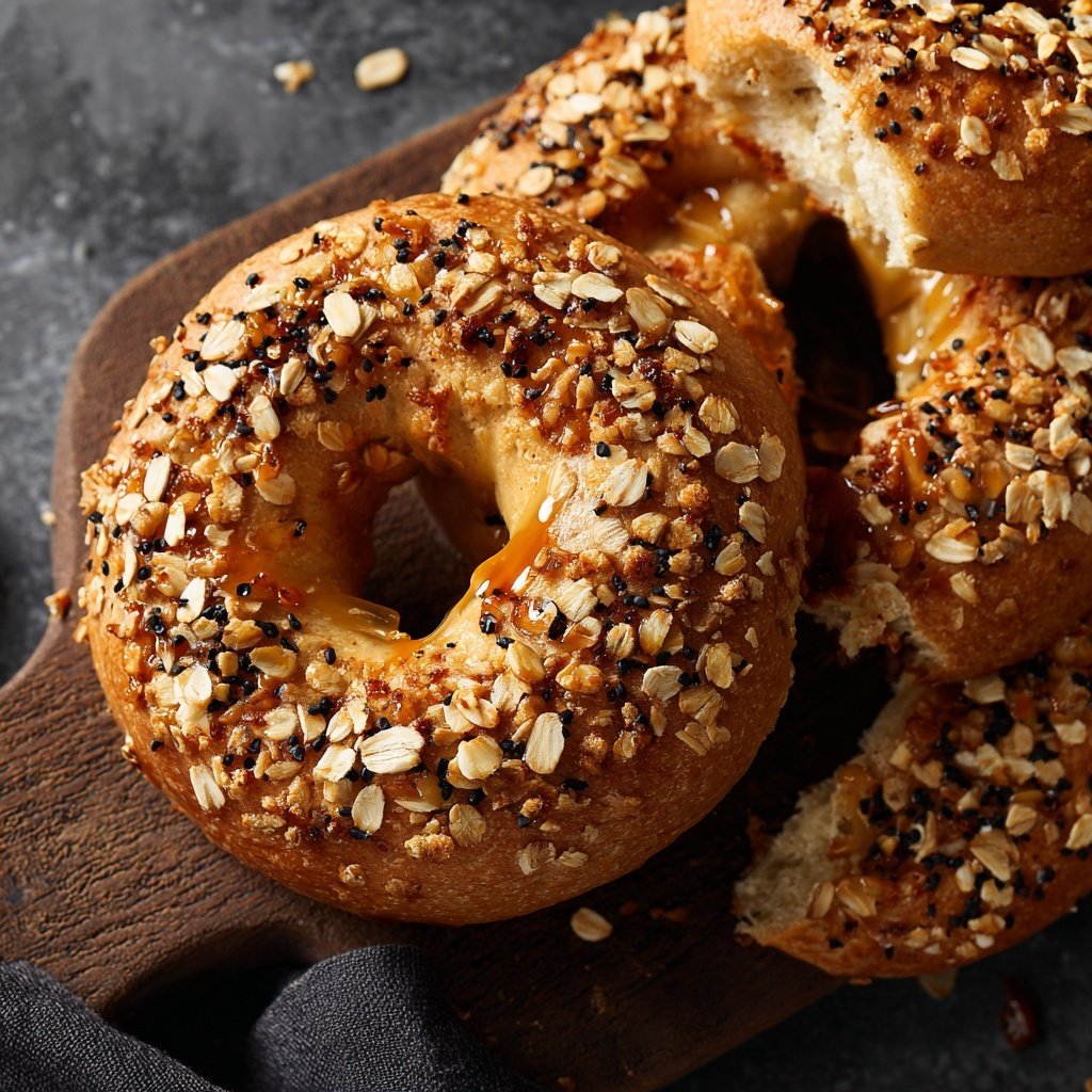 Protein Bagels mit Honig Hafer Topping