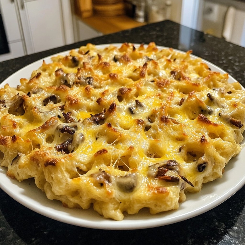 Kräuter-Käsespätzle Auflauf mit Waldpilzen