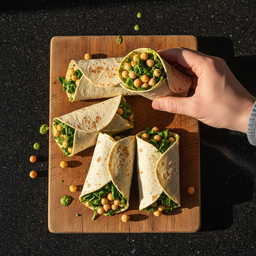 Kichererbsen Spinat Pesto Wrap