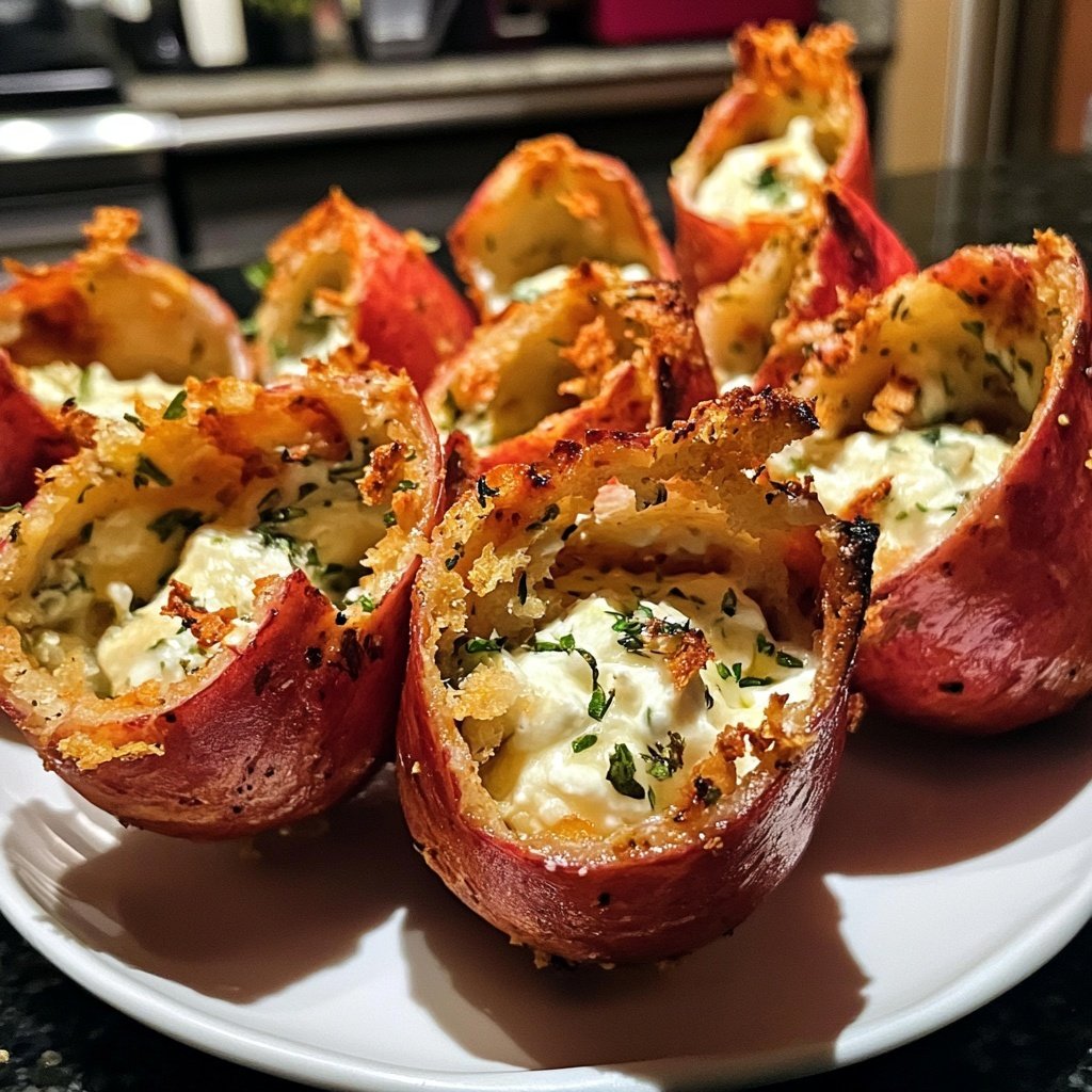 Knusprig gefüllte rote Zwiebeln