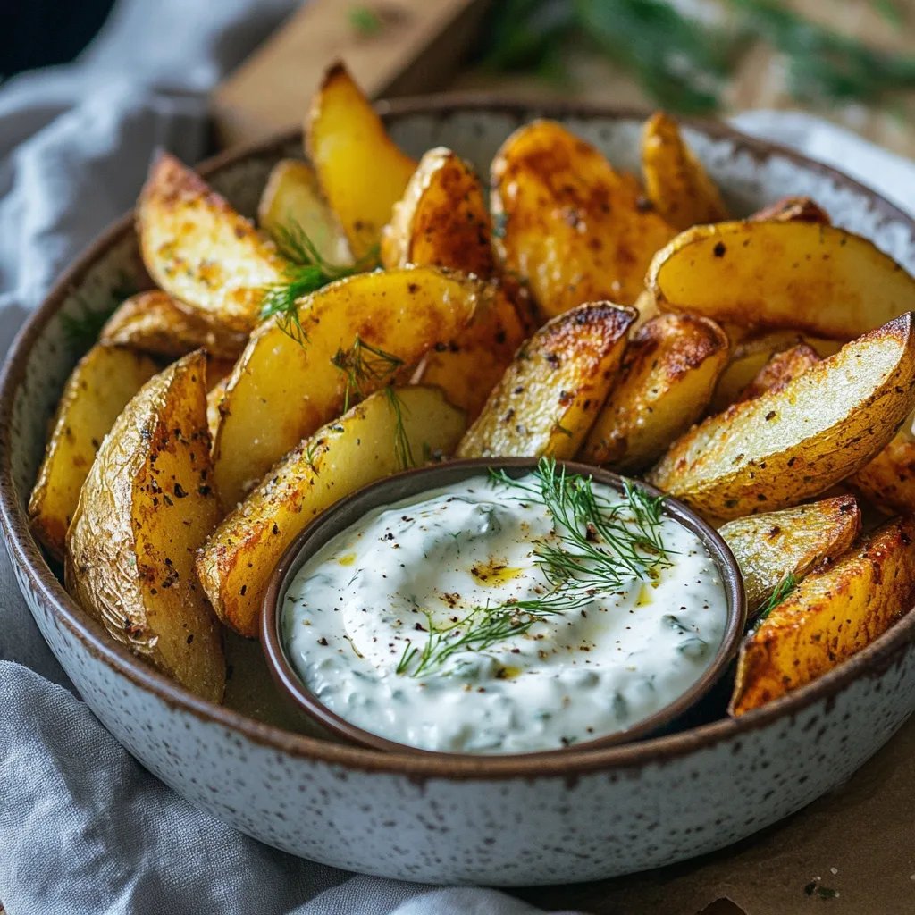 Kartoffelspalten mit Gurkendip