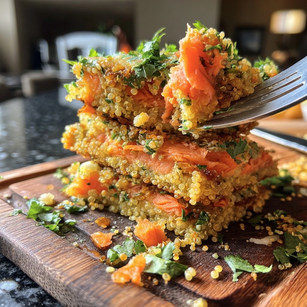 Lachs und Koriander Quinoa Stack