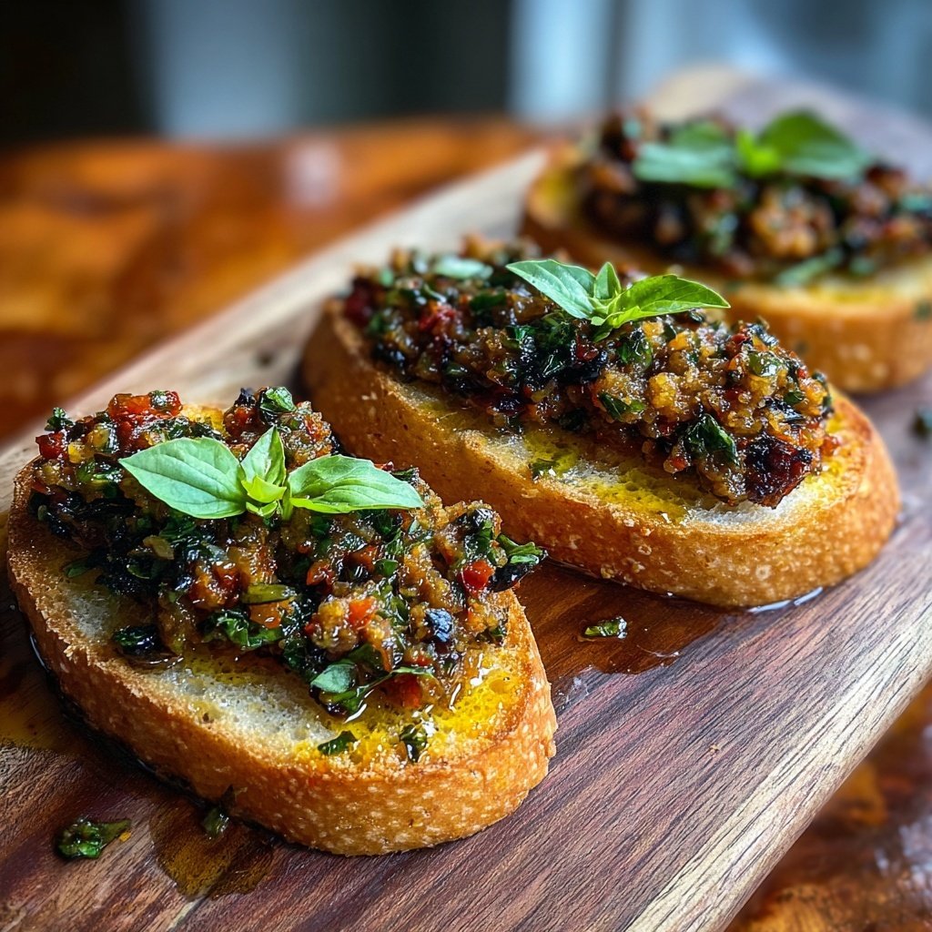 Auberginen-Tapenade auf Crostini
